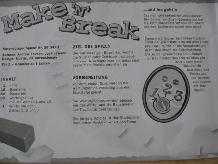 Bedienungsanleitung Ravensburger Make 'N' Break (Deutsch - 2 Seiten)